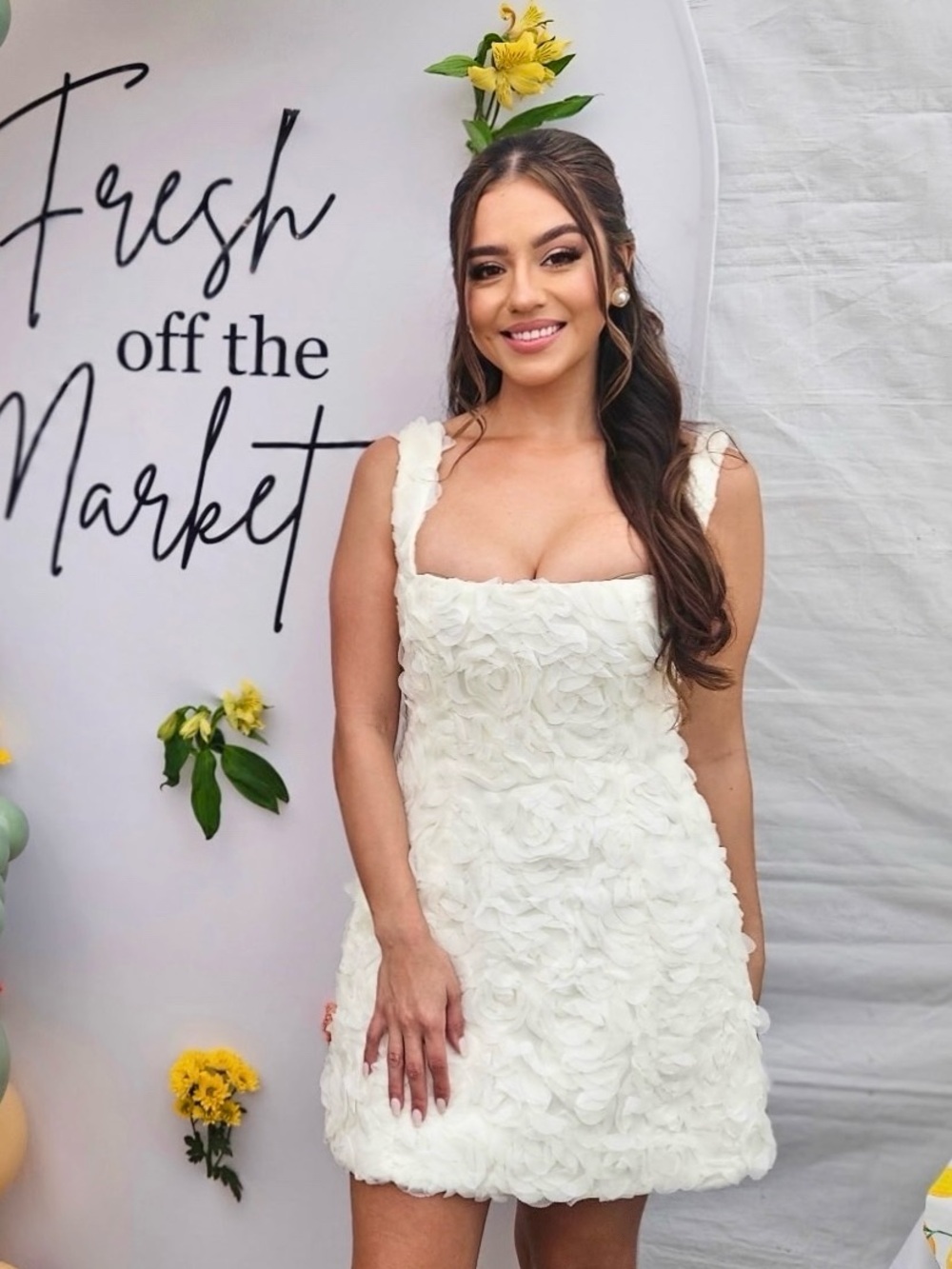 White Floral Textured Mini Dress